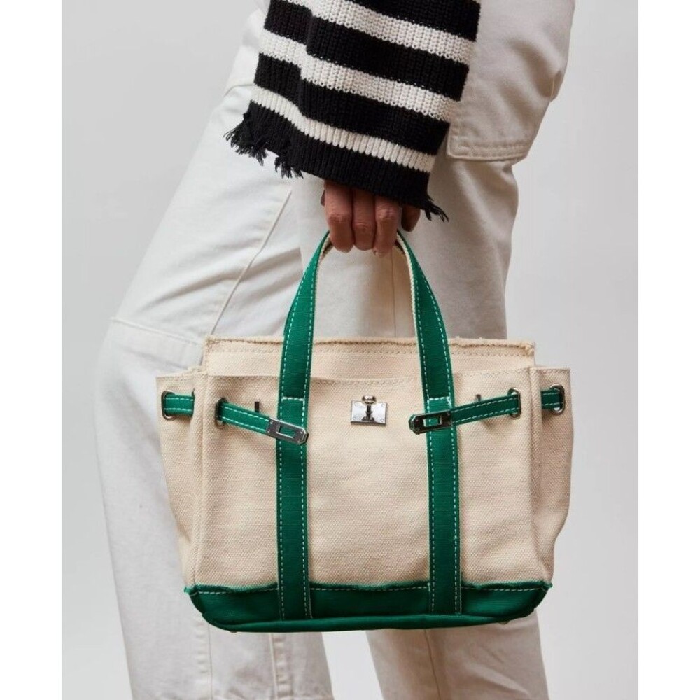 Boatkin Canvas Tote Bag Womens Small Cream Green  Satchel Handbag